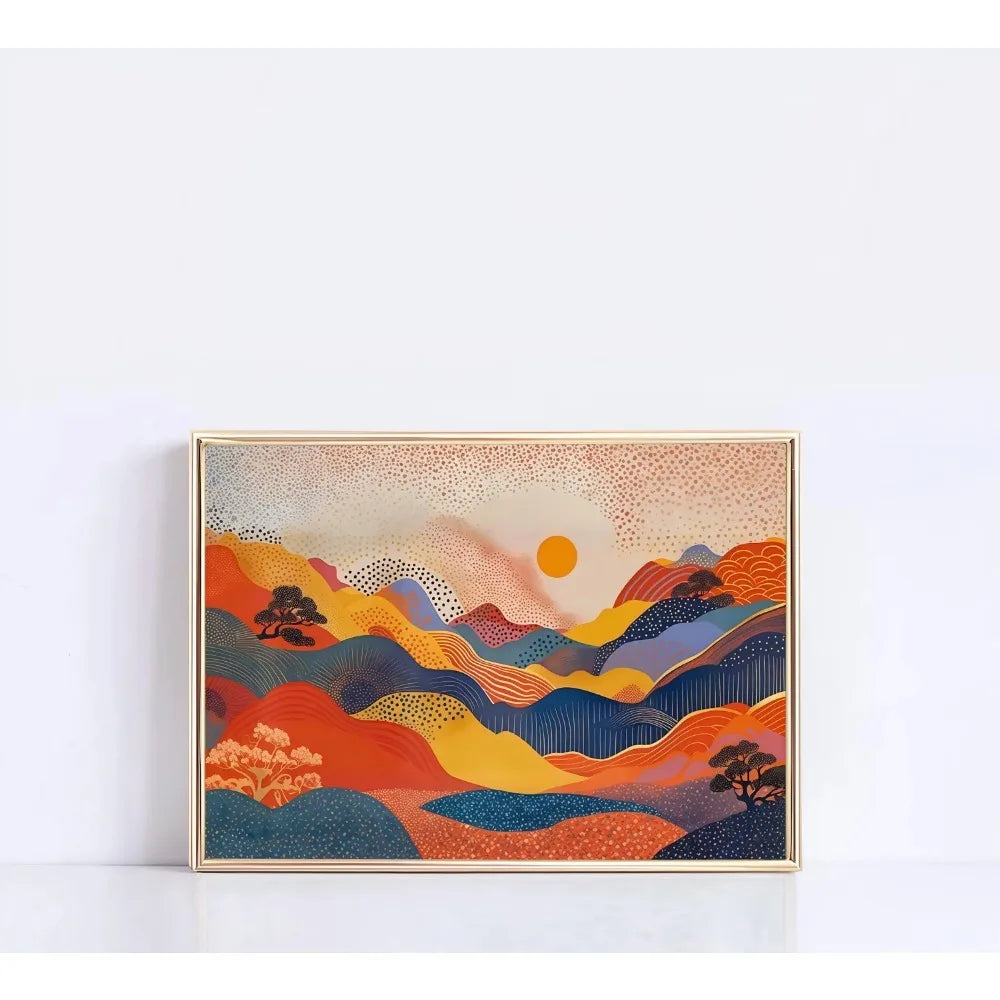 Natural motifs through a distinctive pointillist technique, where countless small dots and specks create textured, vibrant forms.