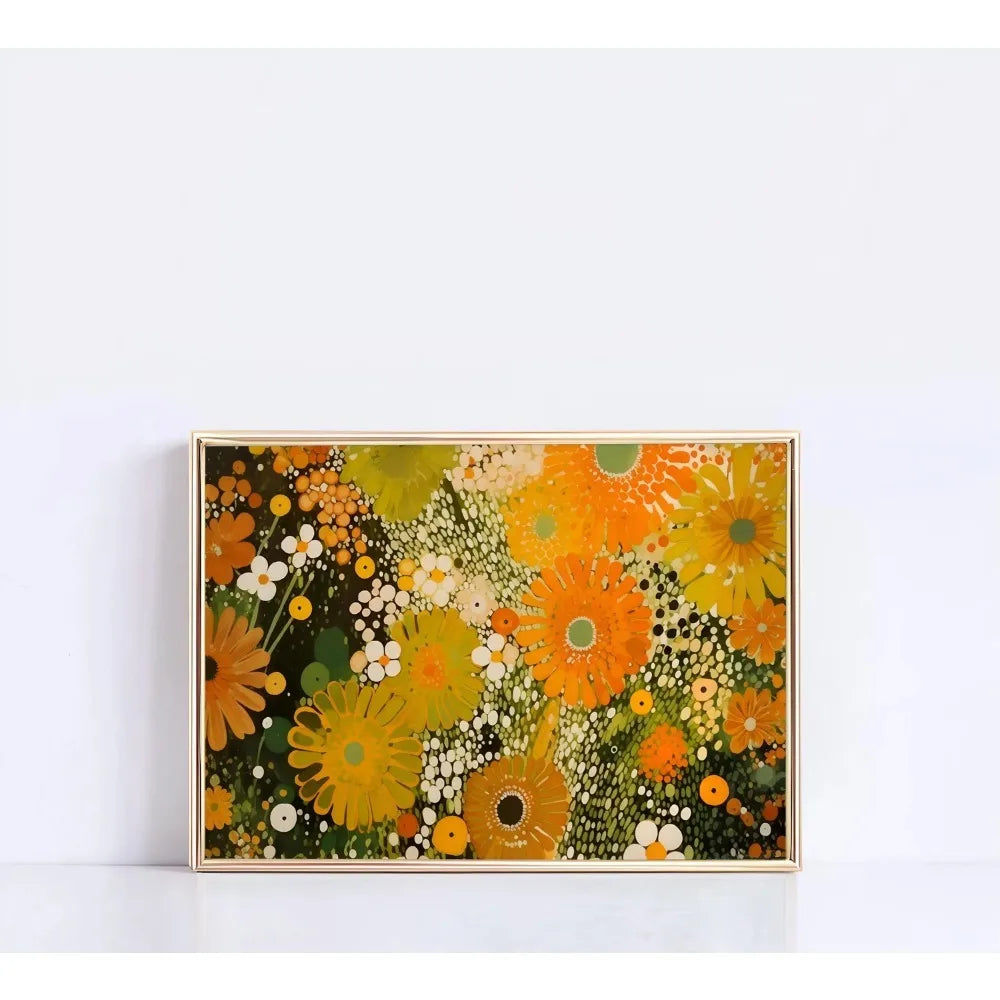 Natural motifs through a distinctive pointillist technique, where countless small dots and specks create textured, vibrant forms.