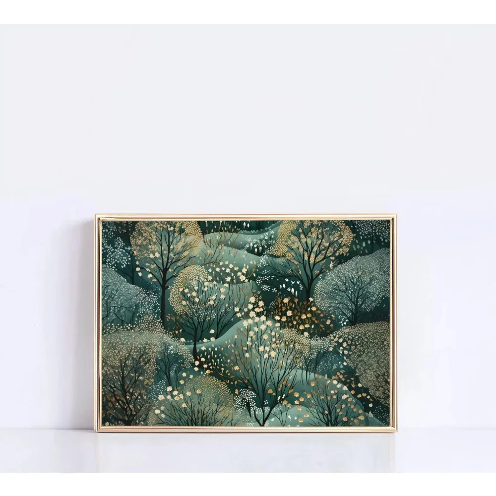 Natural motifs through a distinctive pointillist technique, where countless small dots and specks create textured, vibrant forms.