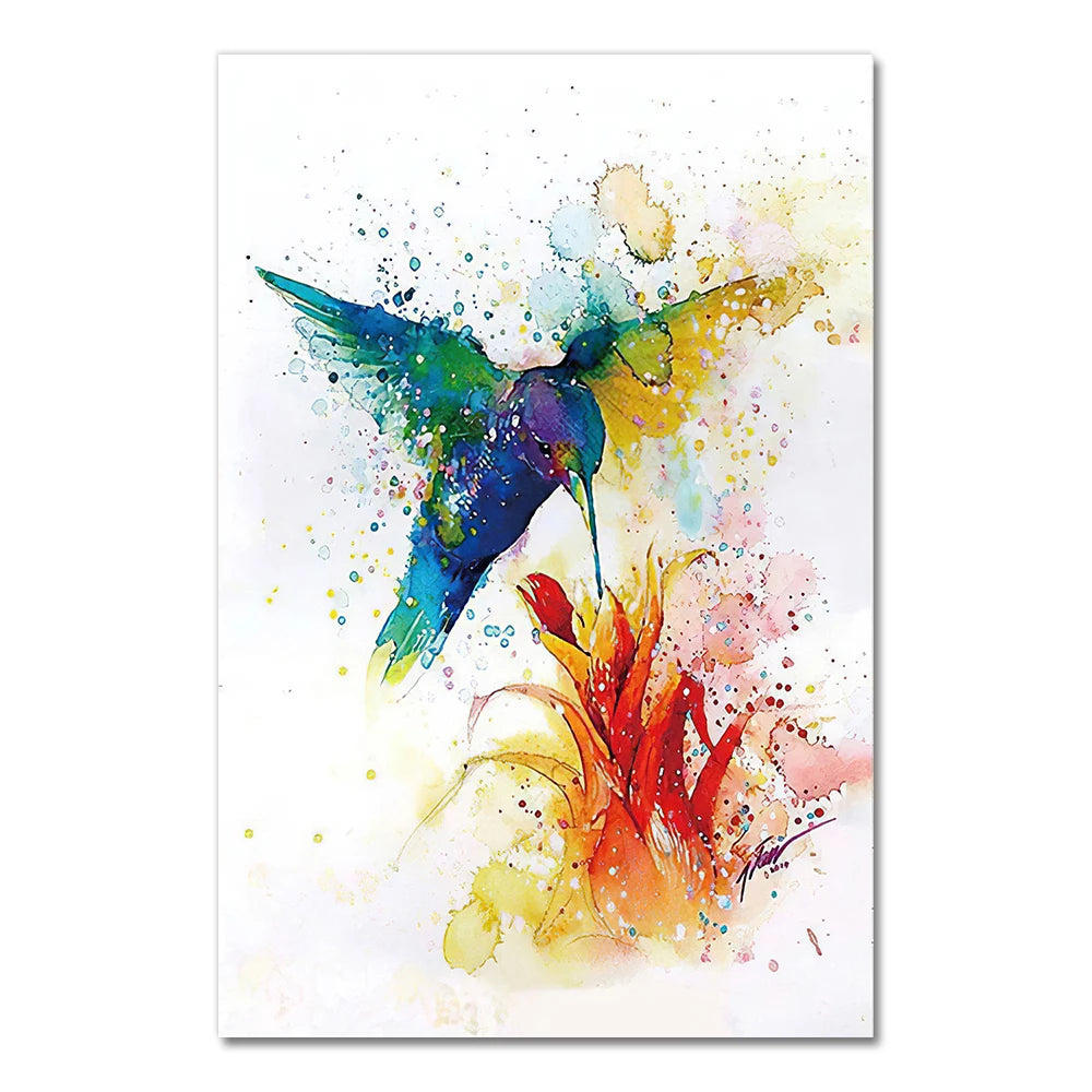 Captivating abstract watercolor prints celebrating avian elegance in jewel-toned splendor.