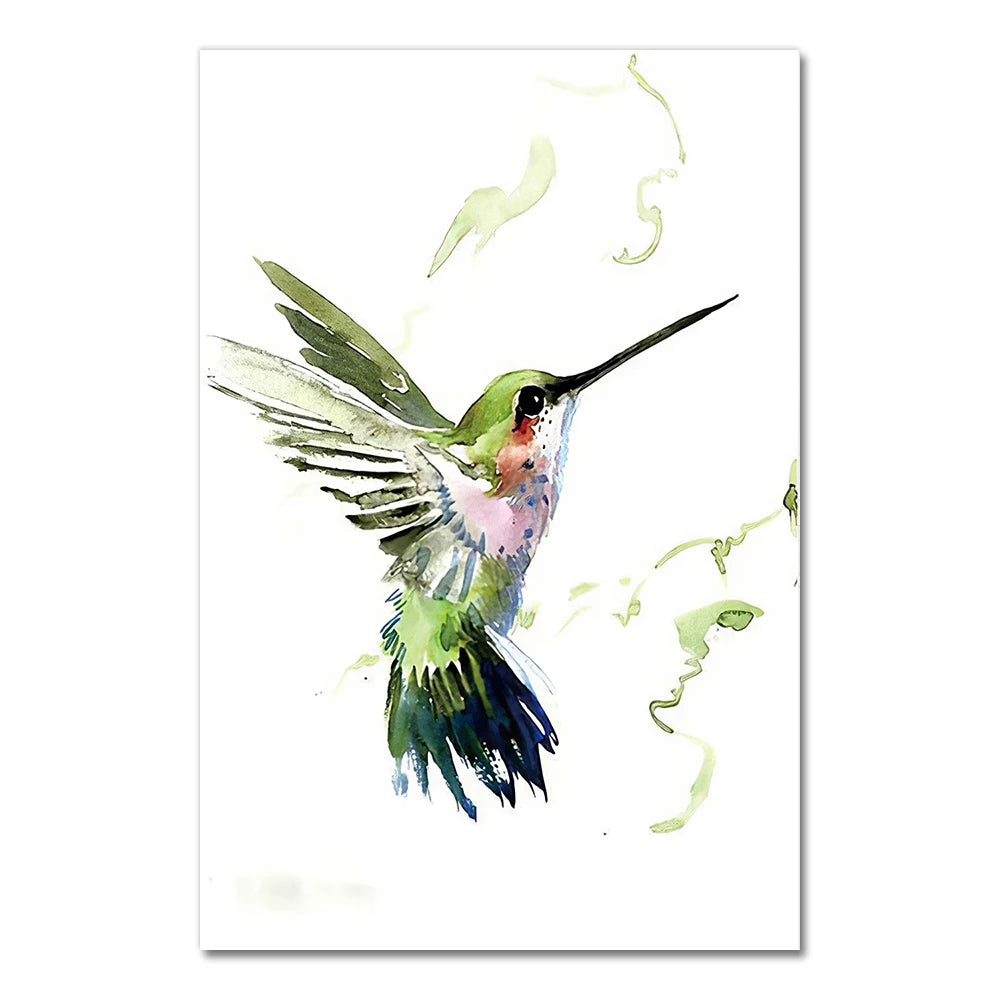 Captivating abstract watercolor prints celebrating avian elegance in jewel-toned splendor.