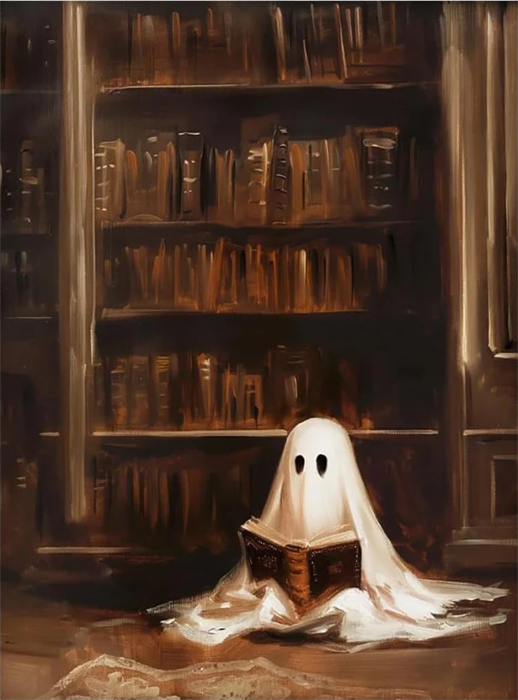 Quiet Moments of a Lonely Ghost is a fun and a little sad collection of pictures about a cute ghost who looks like it's wearing a white sheet with two big black dot eyes.