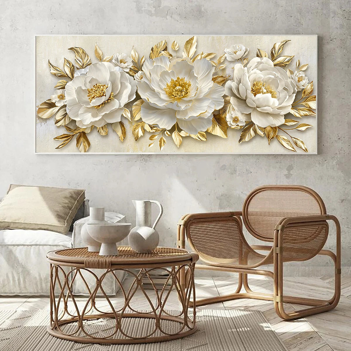 Elegant Ivory and Ebony Blooms with Gold Accents