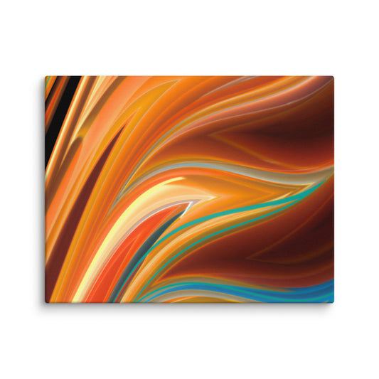 Vibrant abstract of swirling, radiant orange and yellow energy waves spiraling inward like a glowing vortex or solar flare.
