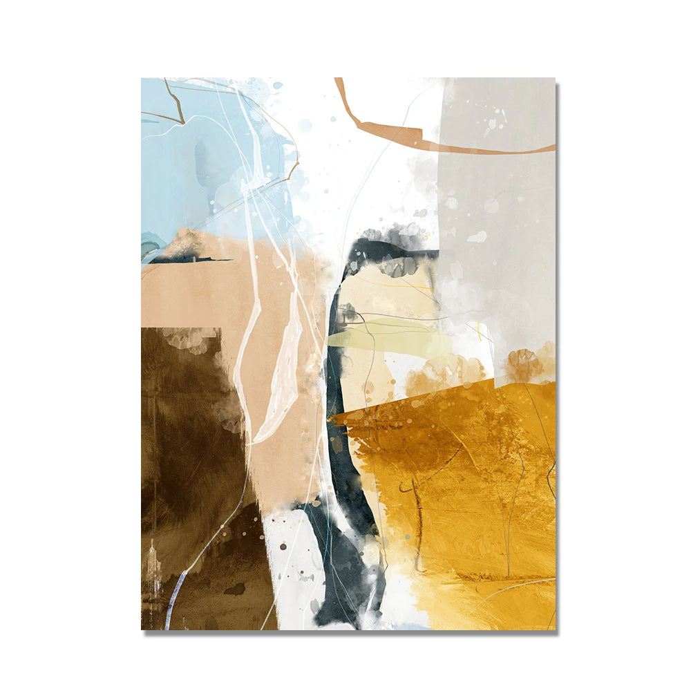A trio of abstract artworks characterized by soft, watercolor-inspired blends of muted and vibrant hues.