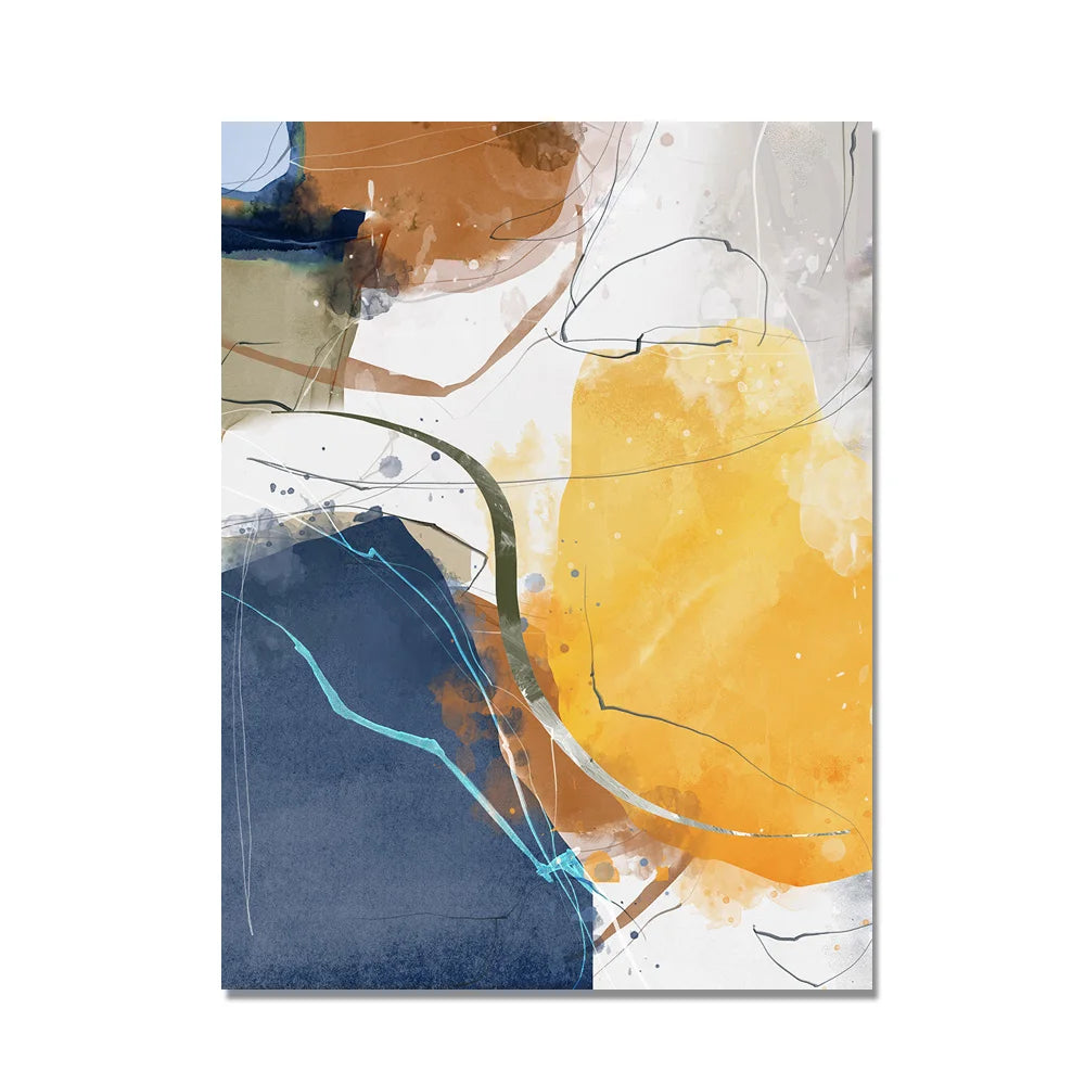A trio of abstract artworks characterized by soft, watercolor-inspired blends of muted and vibrant hues.