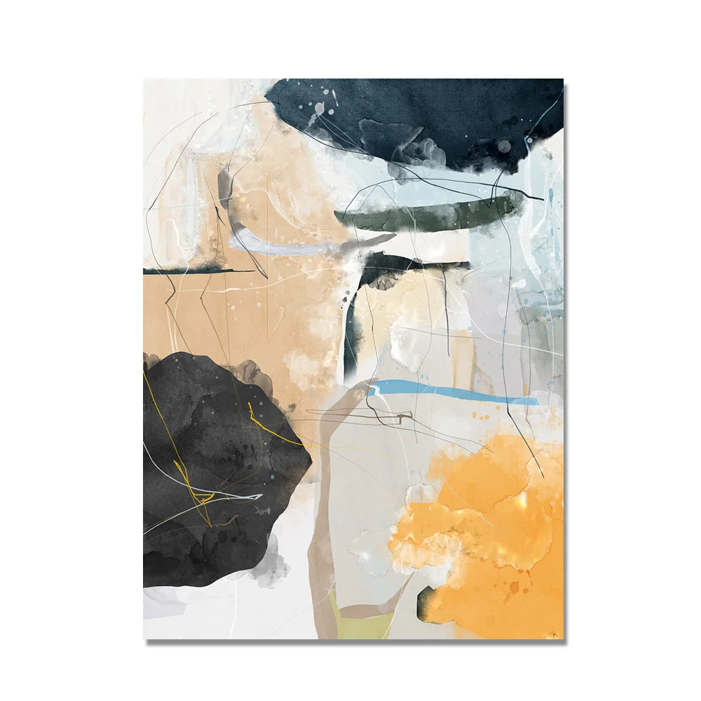 A trio of abstract artworks characterized by soft, watercolor-inspired blends of muted and vibrant hues.