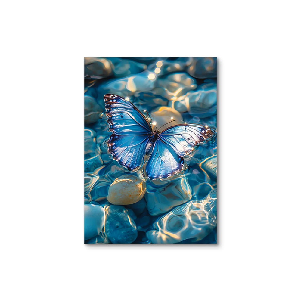 This triptych composition immerses viewers in a tranquil underwater world dominated by cool blue tones, evoking themes of peace.