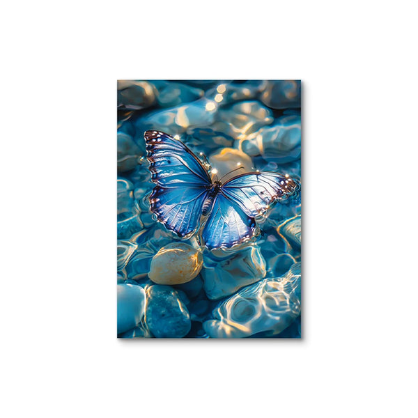 This triptych composition immerses viewers in a tranquil underwater world dominated by cool blue tones, evoking themes of peace.