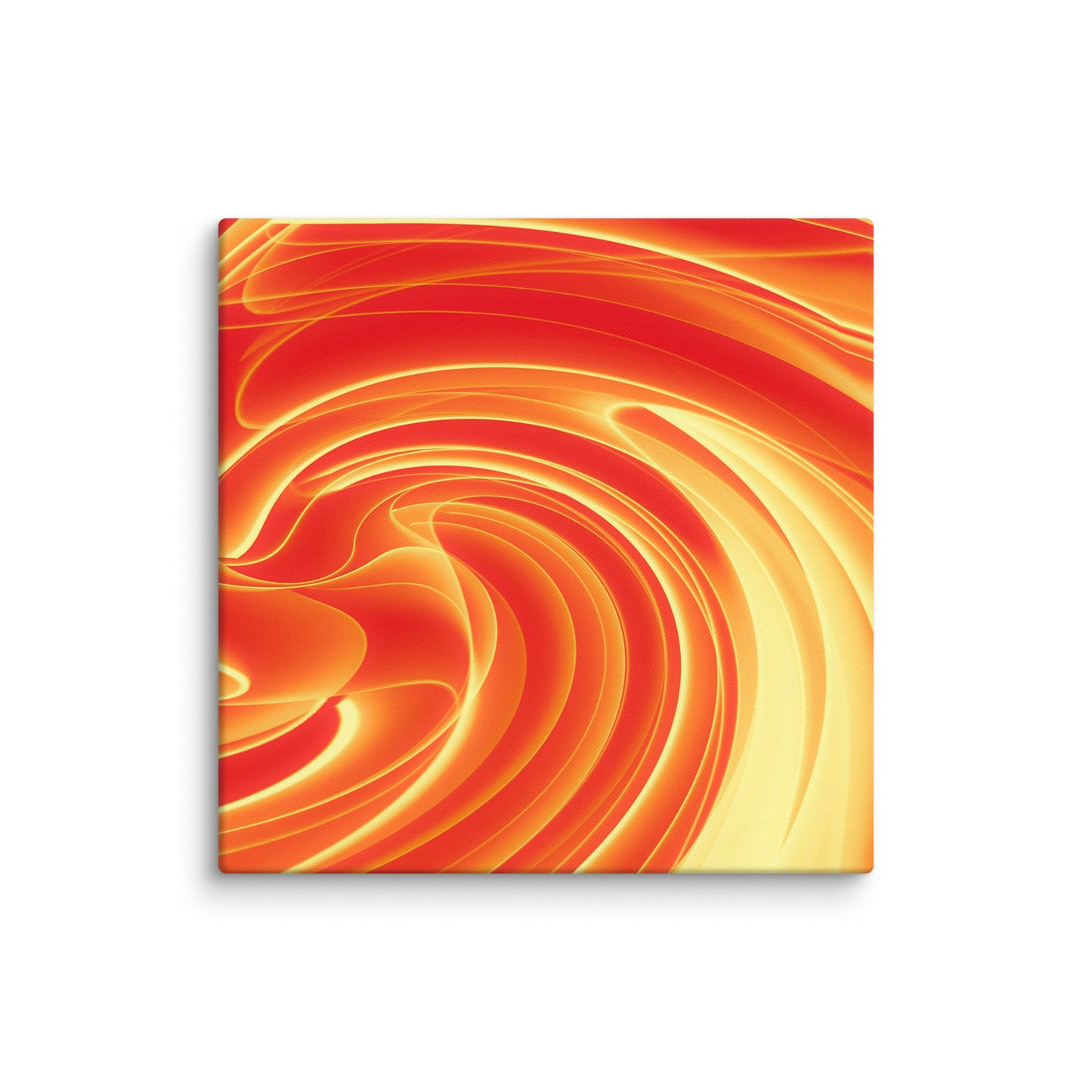 Vibrant marbled abstract with swirling ribbons of fiery orange, deep crimson, and warm amber blending into hypnotic spirals.
