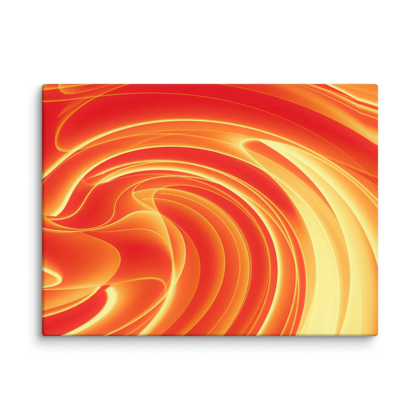 Vibrant marbled abstract with swirling ribbons of fiery orange, deep crimson, and warm amber blending into hypnotic spirals.