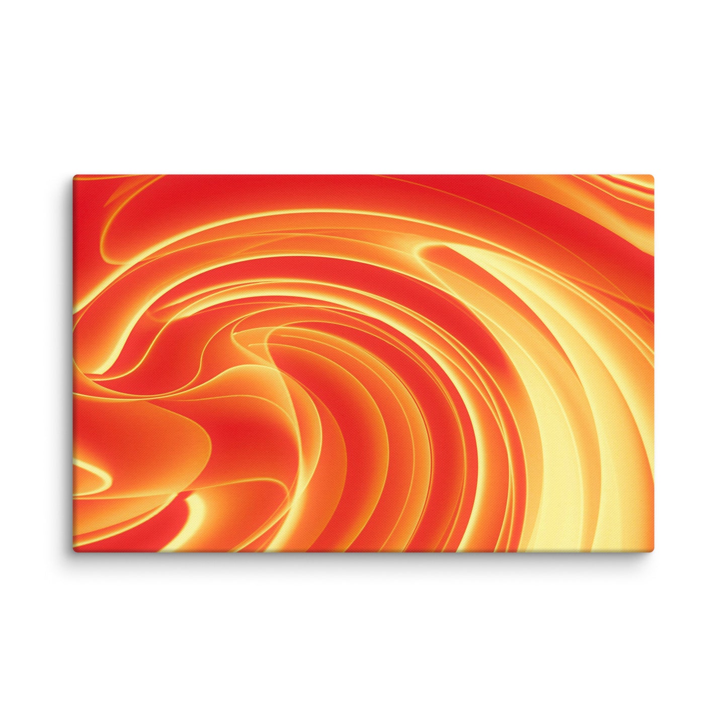 Vibrant marbled abstract with swirling ribbons of fiery orange, deep crimson, and warm amber blending into hypnotic spirals.