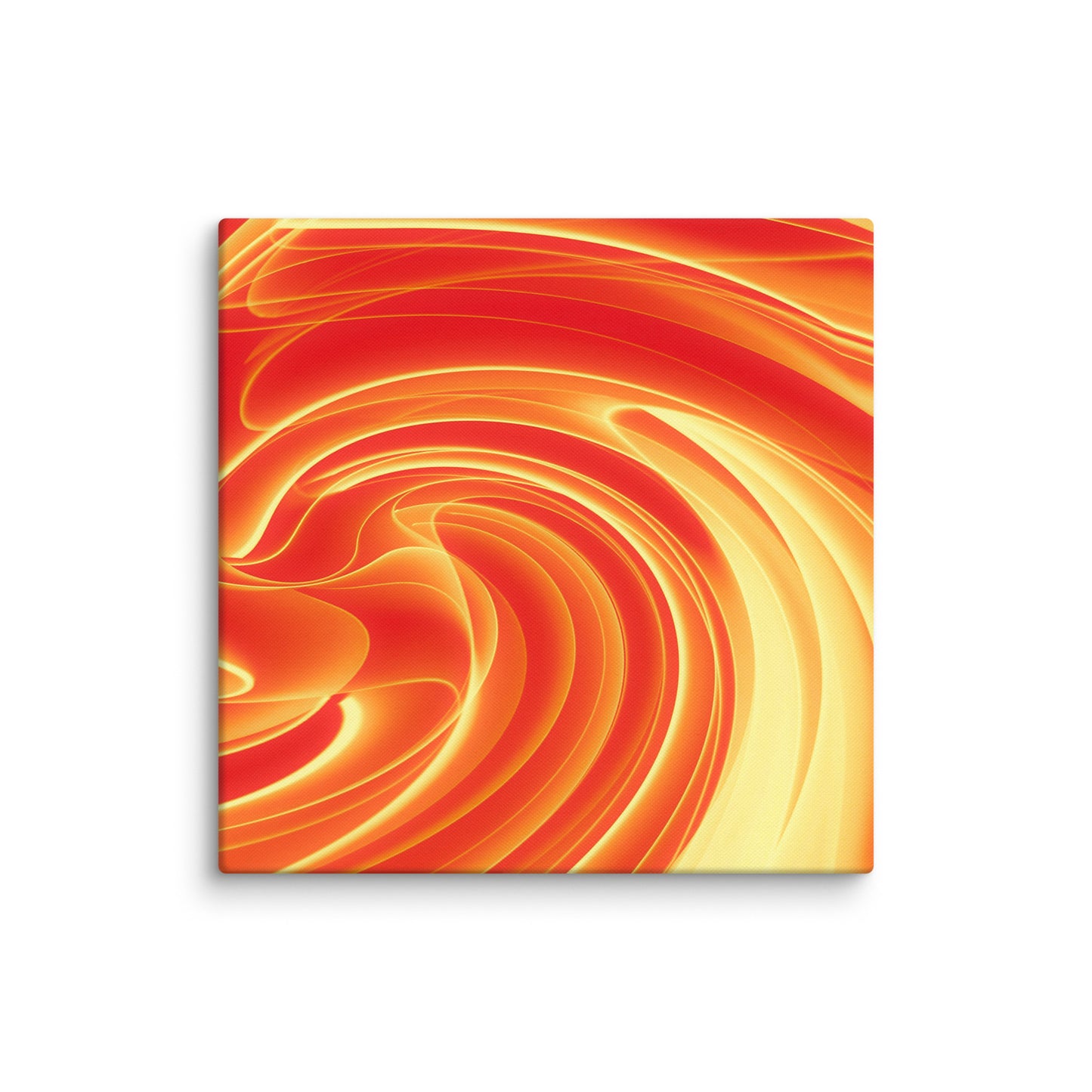 Vibrant marbled abstract with swirling ribbons of fiery orange, deep crimson, and warm amber blending into hypnotic spirals.