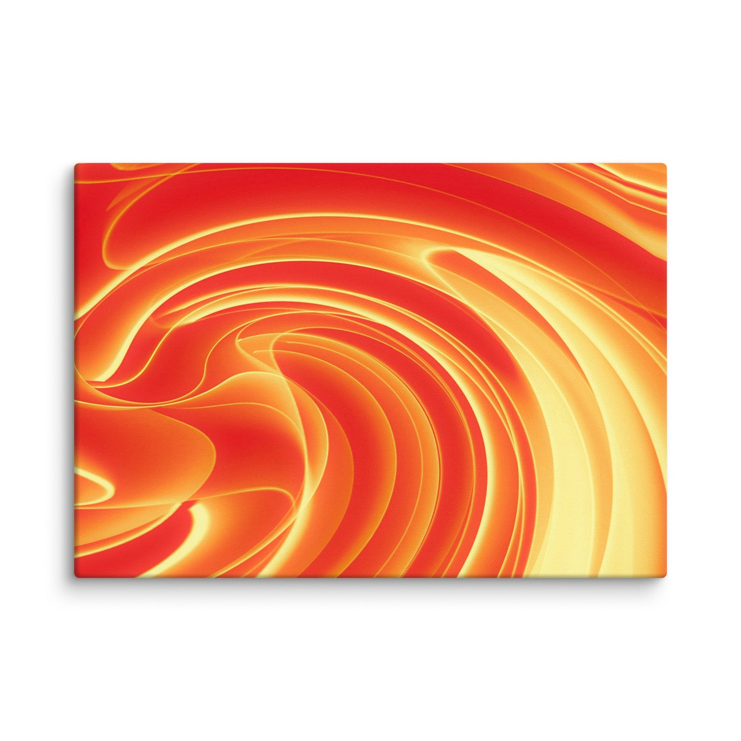 Vibrant marbled abstract with swirling ribbons of fiery orange, deep crimson, and warm amber blending into hypnotic spirals.