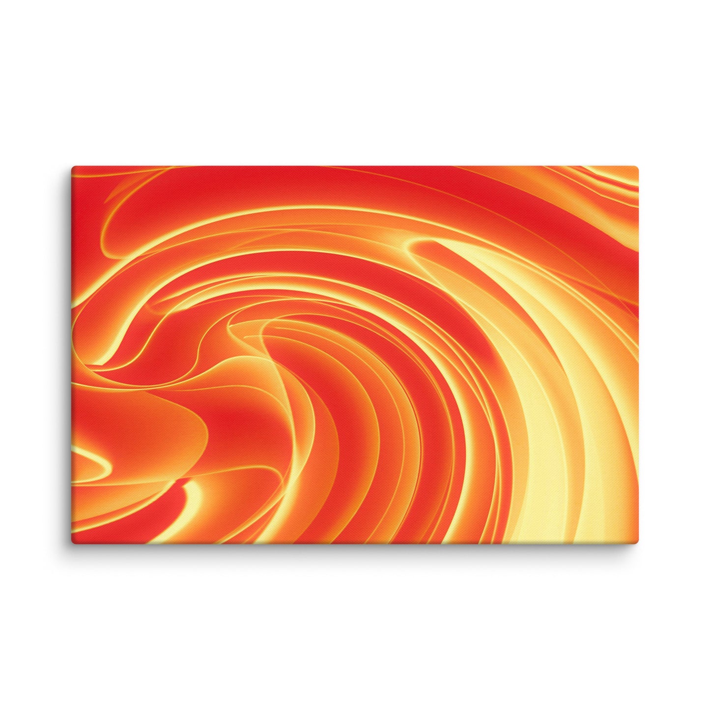 Vibrant marbled abstract with swirling ribbons of fiery orange, deep crimson, and warm amber blending into hypnotic spirals.