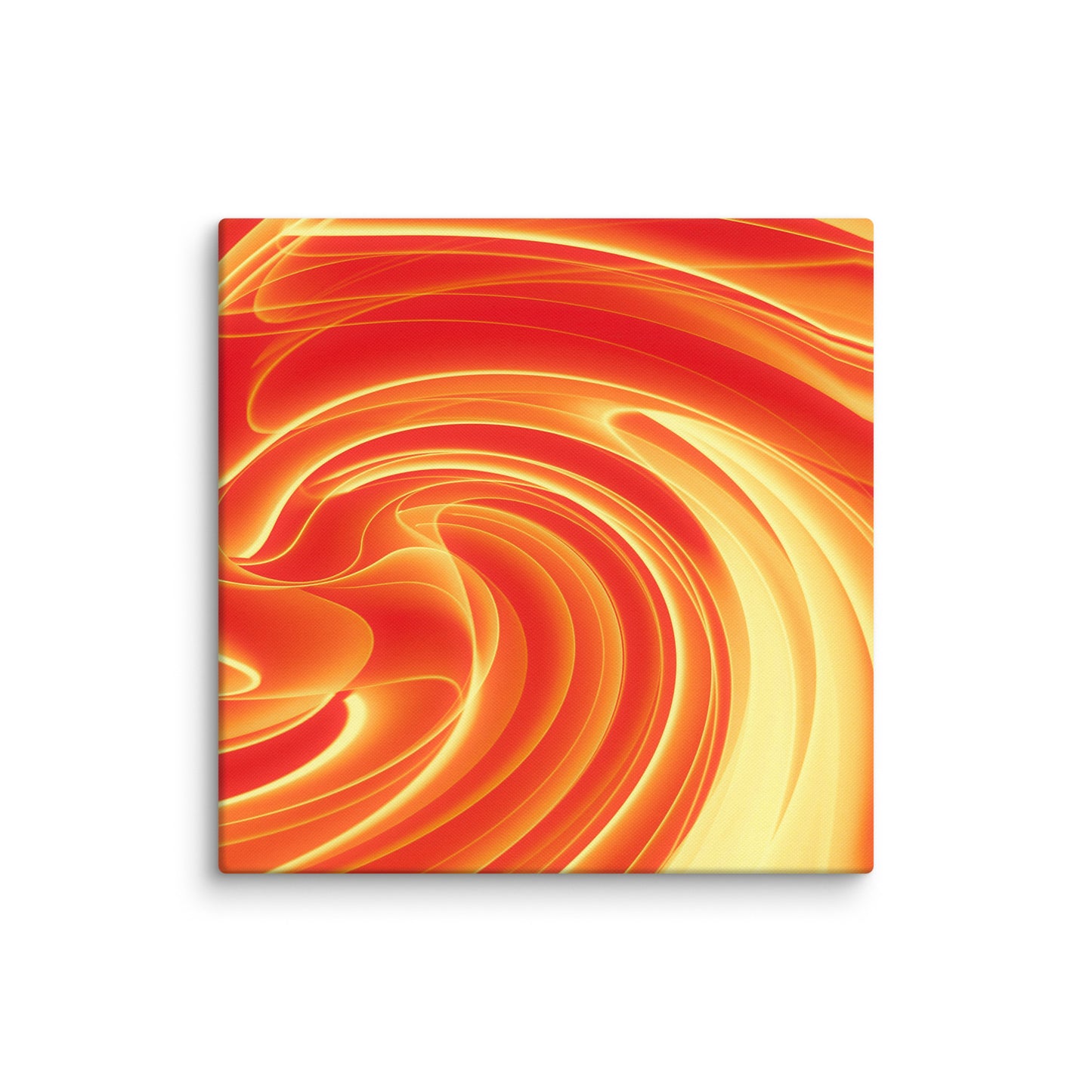 Vibrant marbled abstract with swirling ribbons of fiery orange, deep crimson, and warm amber blending into hypnotic spirals.