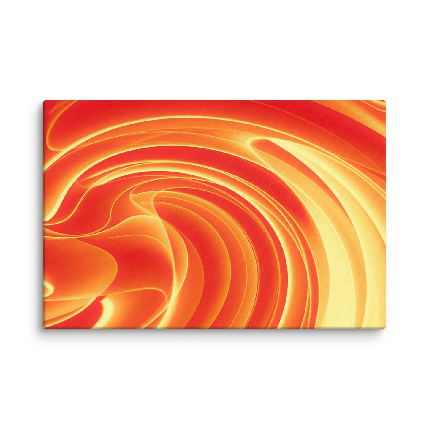 Vibrant marbled abstract with swirling ribbons of fiery orange, deep crimson, and warm amber blending into hypnotic spirals.