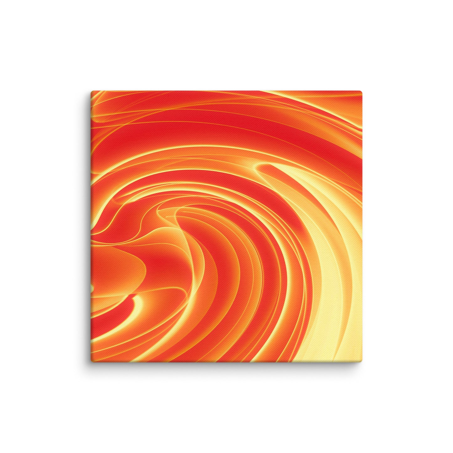 Vibrant marbled abstract with swirling ribbons of fiery orange, deep crimson, and warm amber blending into hypnotic spirals.