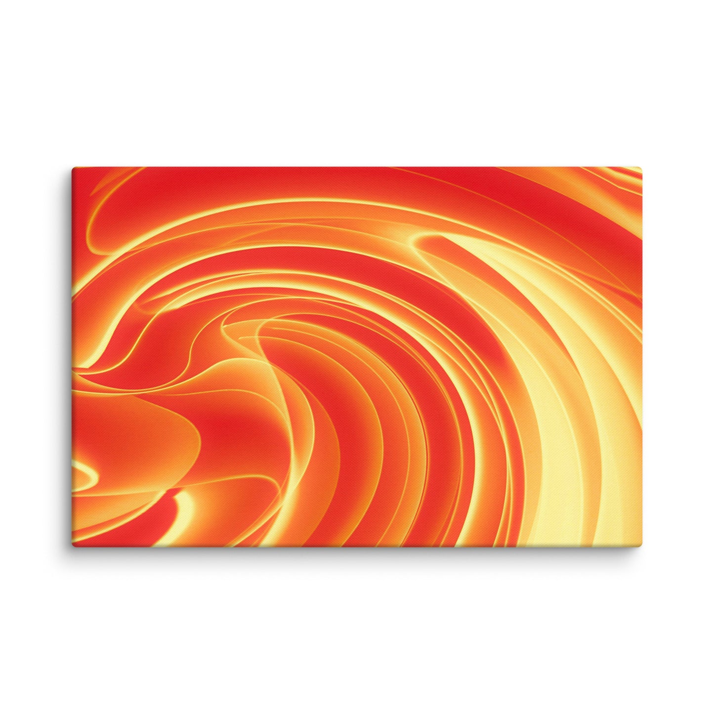 Vibrant marbled abstract with swirling ribbons of fiery orange, deep crimson, and warm amber blending into hypnotic spirals.