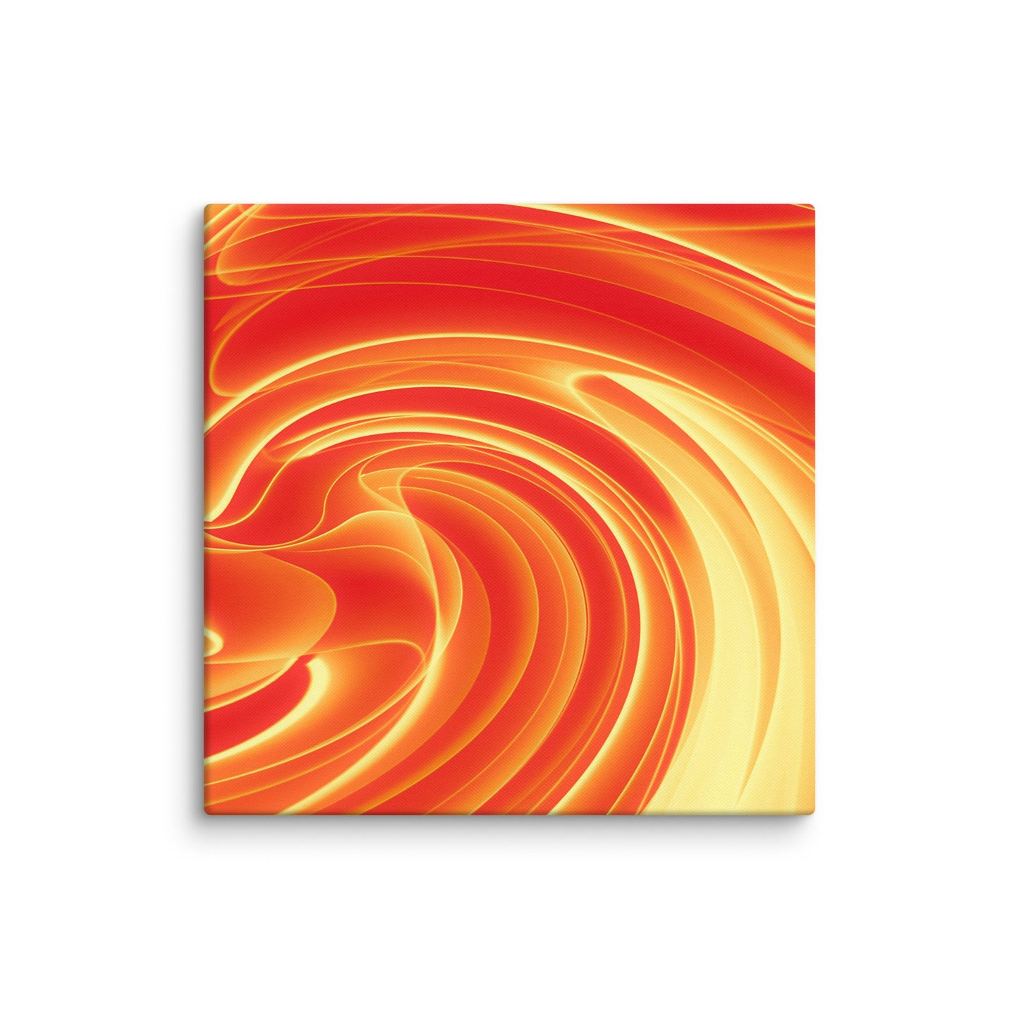 Vibrant marbled abstract with swirling ribbons of fiery orange, deep crimson, and warm amber blending into hypnotic spirals.