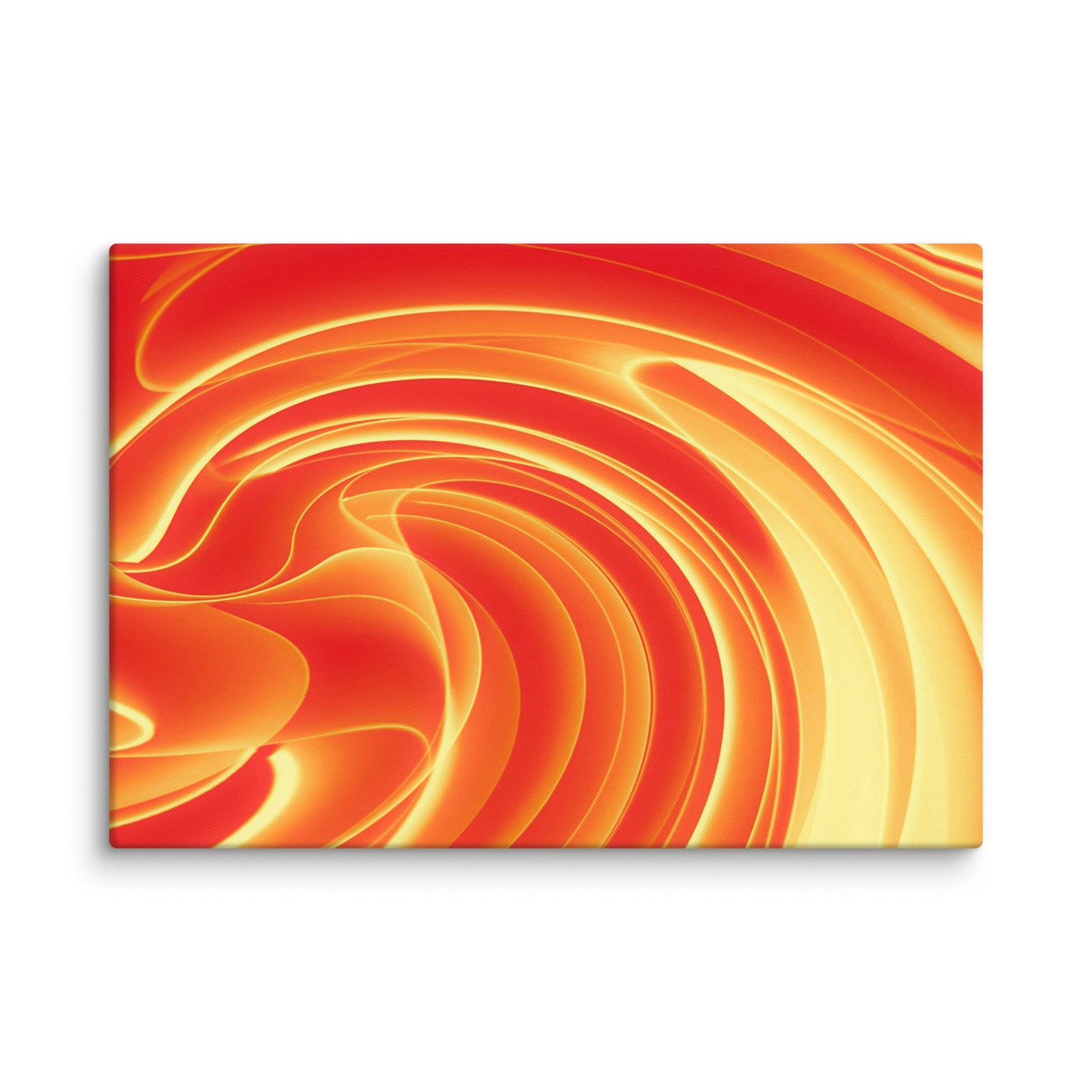 Vibrant marbled abstract with swirling ribbons of fiery orange, deep crimson, and warm amber blending into hypnotic spirals.