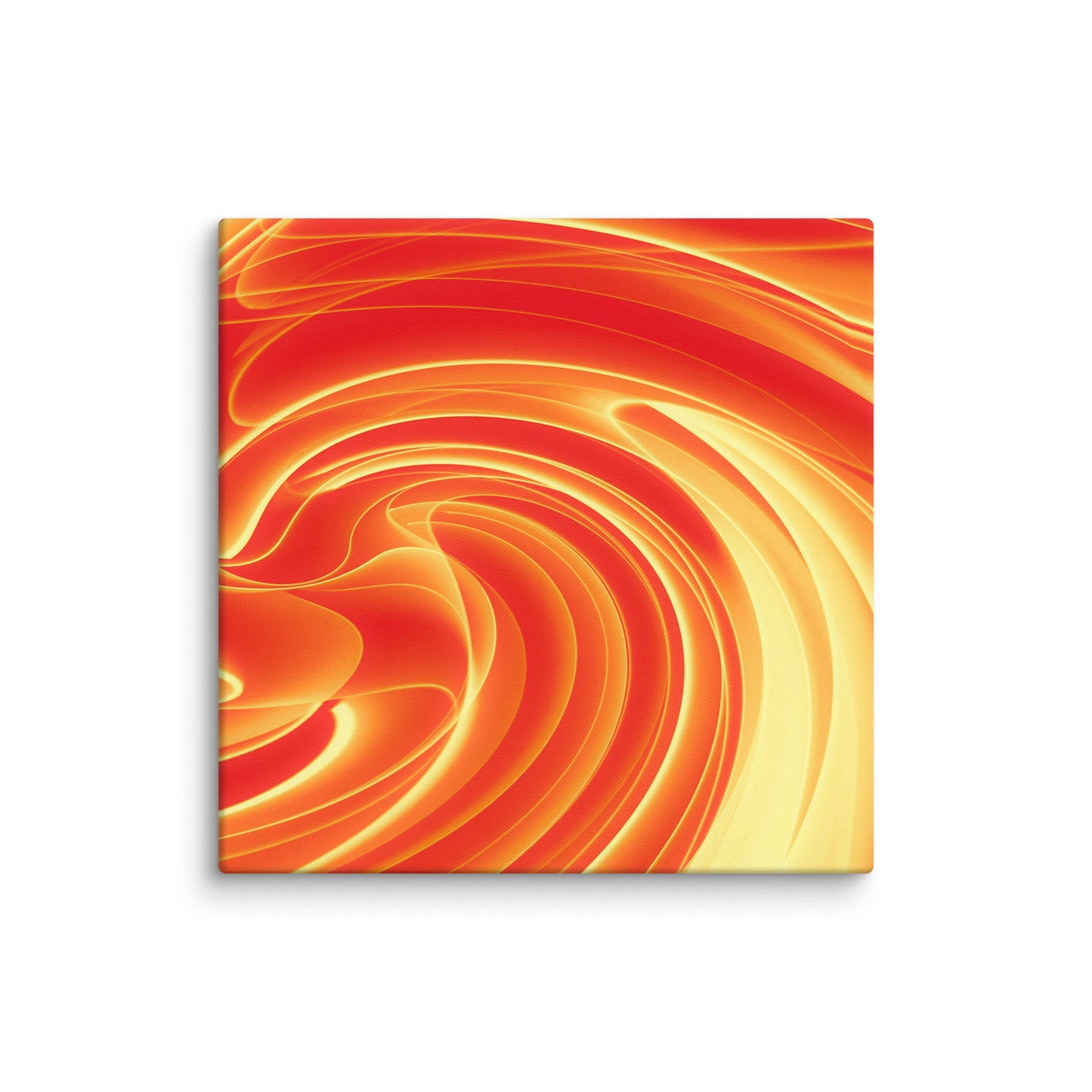Vibrant marbled abstract with swirling ribbons of fiery orange, deep crimson, and warm amber blending into hypnotic spirals.