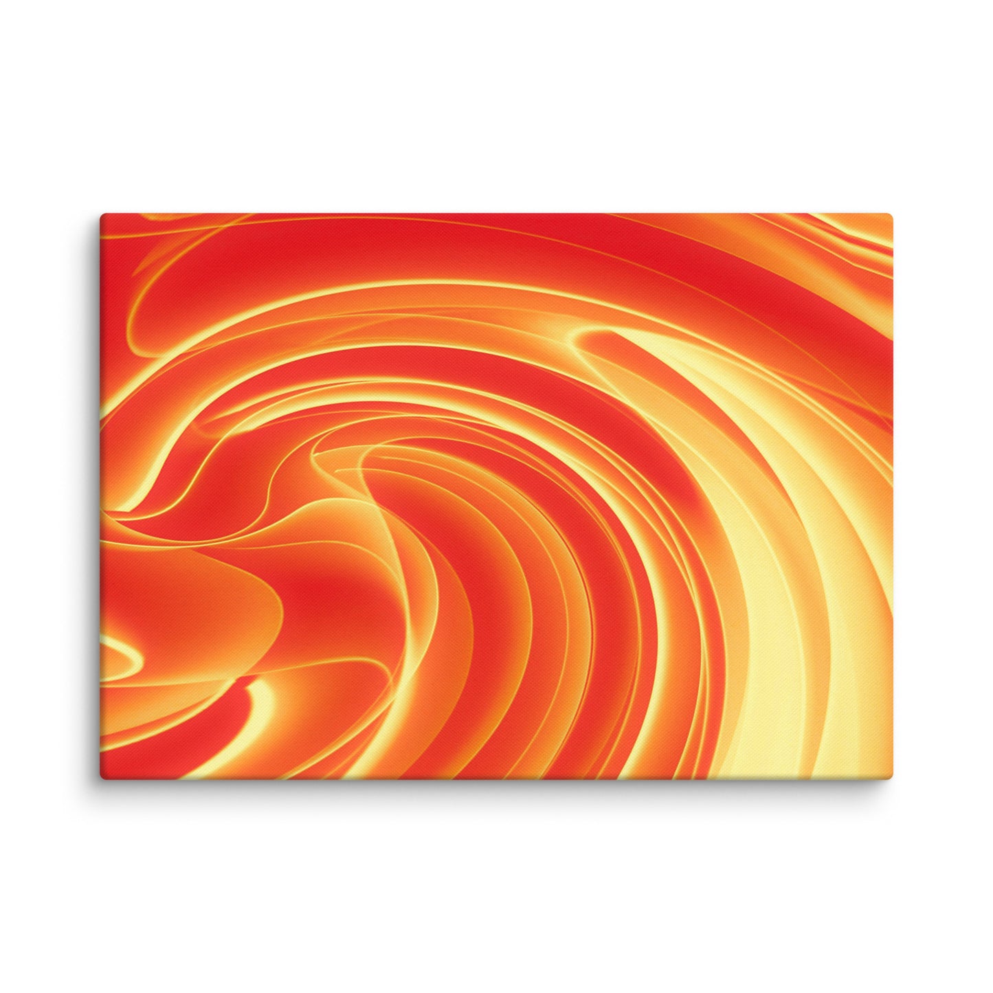 Vibrant marbled abstract with swirling ribbons of fiery orange, deep crimson, and warm amber blending into hypnotic spirals.