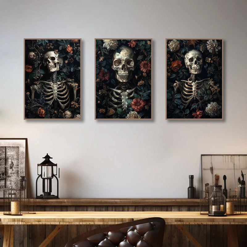 A captivating series of three triptych prints blending eerie and whimsical Halloween themes.