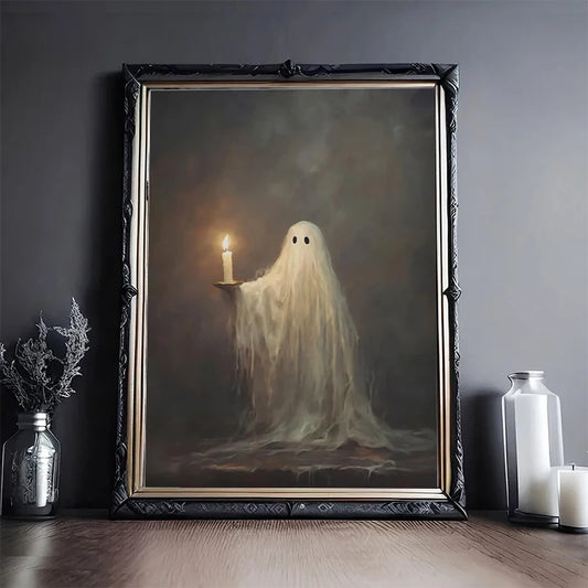 Quiet Moments of a Lonely Ghost is a fun and a little sad collection of pictures about a cute ghost who looks like it's wearing a white sheet with two big black dot eyes.
