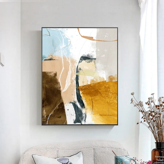 A trio of abstract artworks characterized by soft, watercolor-inspired blends of muted and vibrant hues.