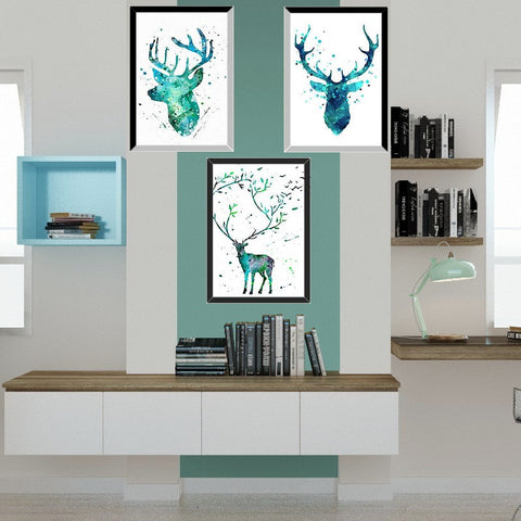 Sika Deer Abstract 3 piece Wall Art Canvas Print