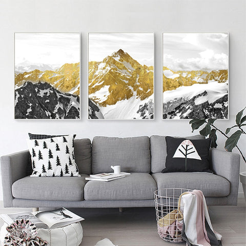 Golden Snow Mountain Wall Canvas Print 1